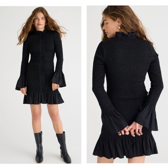 J.Crew Smocked button-up mini dress SzSmall Black - Picture 1 of 11